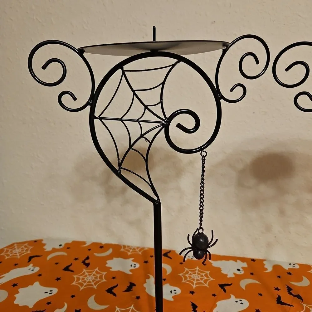 Set of 2 Halloween Spiderweb Candelabra Candle Holders